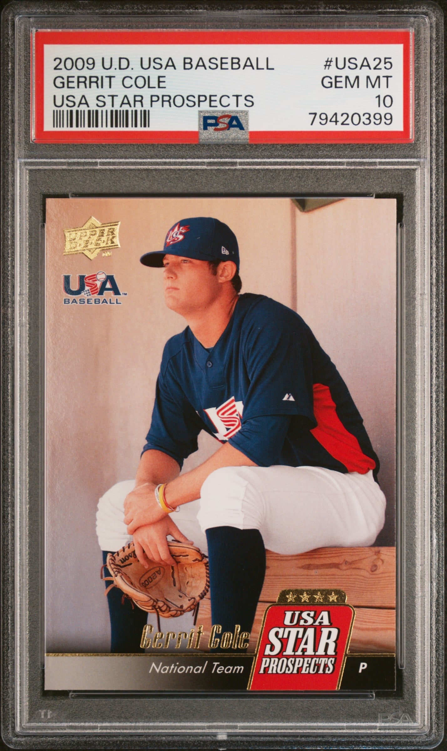Graded 2009 Upper Deck USA Baseball Gerrit Cole #USA25 USA Star Prospects Rookie RC Baseball Card PSA 10 Gem Mint