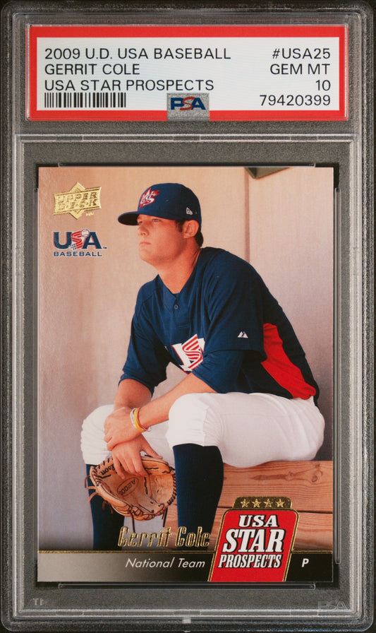 Graded 2009 Upper Deck USA Baseball Gerrit Cole #USA25 USA Star Prospects Rookie RC Baseball Card PSA 10 Gem Mint