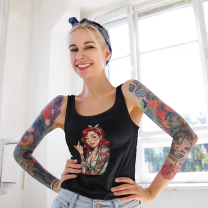 Vintage Tattooed Pin Up With Middle Finger Racerback Tank