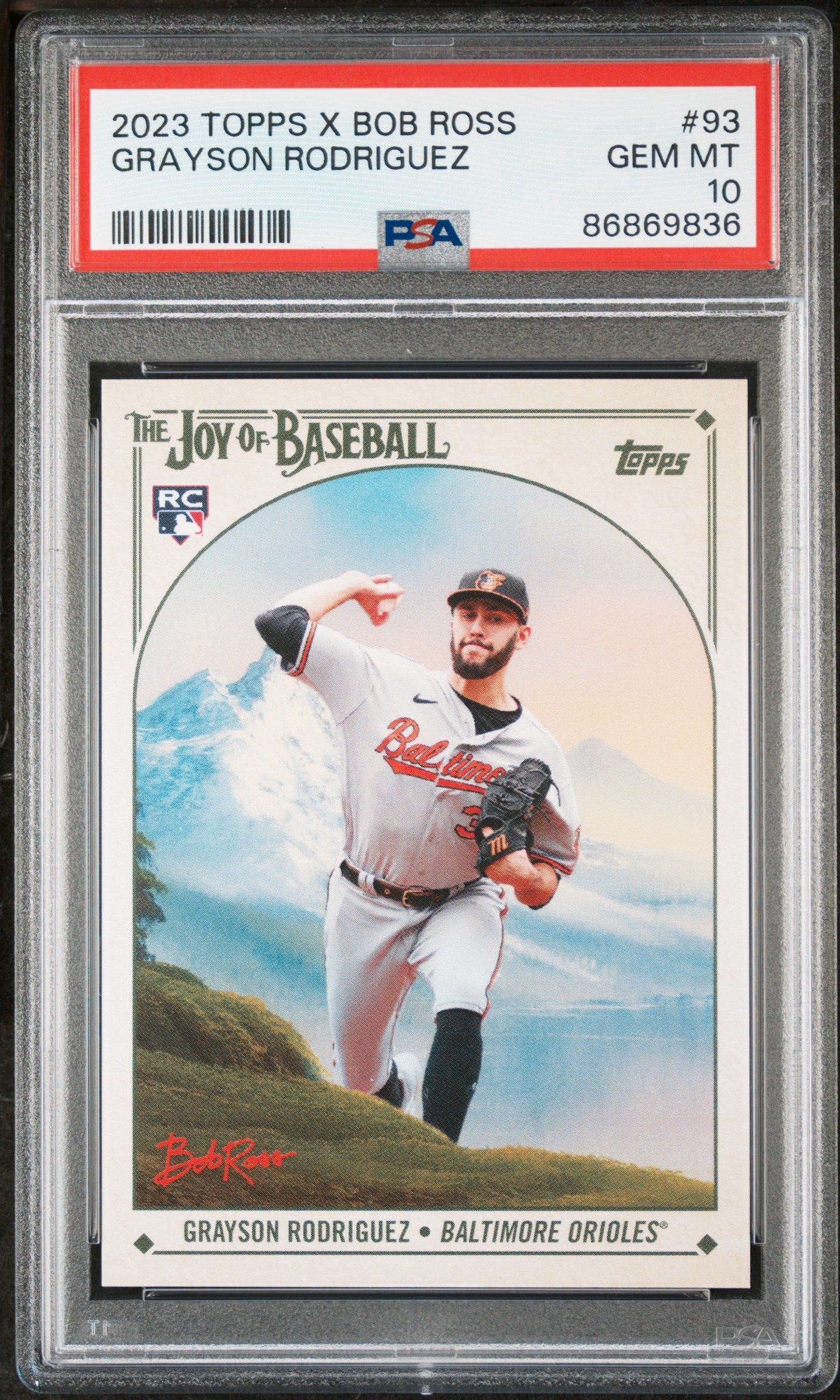 Graded 2023 Topps X Bob Ross Grayson Rodriguez #93 Rookie RC Baseball Card PSA 10 Gem Mint