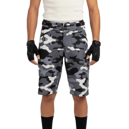 The Shredder Camo — Men's MTB Shorts with Detachable Padded Undershorts | Green & Black Camo
