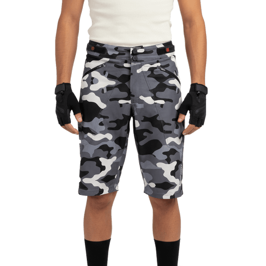 The Shredder Camo — Men's MTB Shorts with Detachable Padded Undershorts | Green & Black Camo