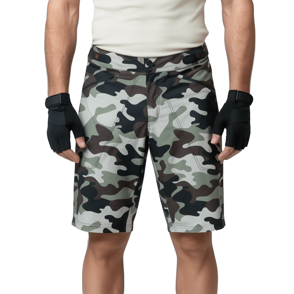 The Shredder Camo — Men's MTB Shorts with Detachable Padded Undershorts | Green & Black Camo