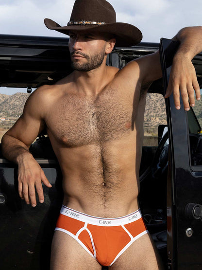 Throwback Fly Front Brief Basketball Orange