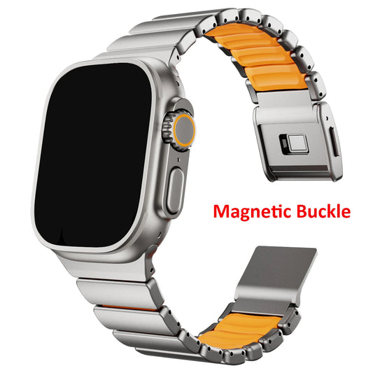 Premium Stainless Steel and Titanium Apple Watch Band | Soft Silicone Lining