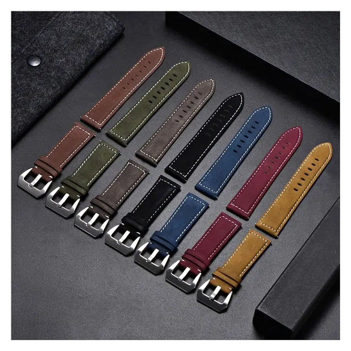 TicWatch Pro 5, Pro 3 & E3 Matte Leather Band with White Stitching
