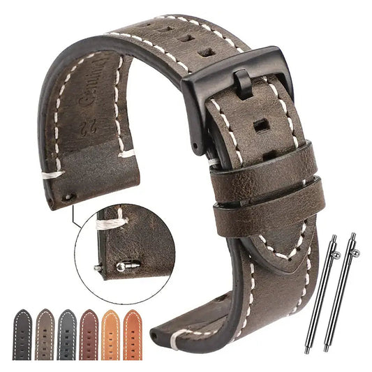 TicWatch Pro 5, Pro 3 & E3 Contrast-Stitched Leather Buckle Band