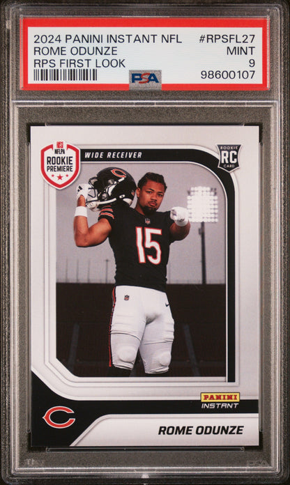 Graded 2024 Panini Instant NFL Rome Odunze #RPSFL27 RPS First Look Rookie RC Football Card PSA 9 Mint