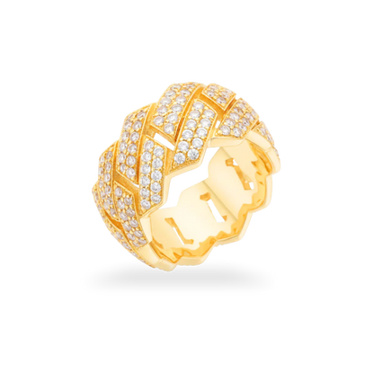 Moissanite Cuban Link Ring 925 Sterling Silver in 14K Gold