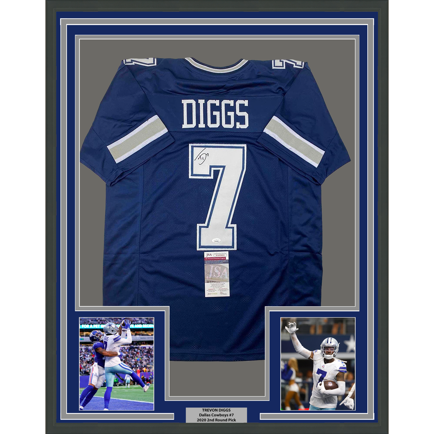 Framed Autographed/Signed Trevon Diggs 35x39 Dallas Blue Football Jersey JSA COA
