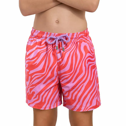 Tropical Swirl, Coral and Orchid Boys Hybrid Short, Swim and Play Trunk