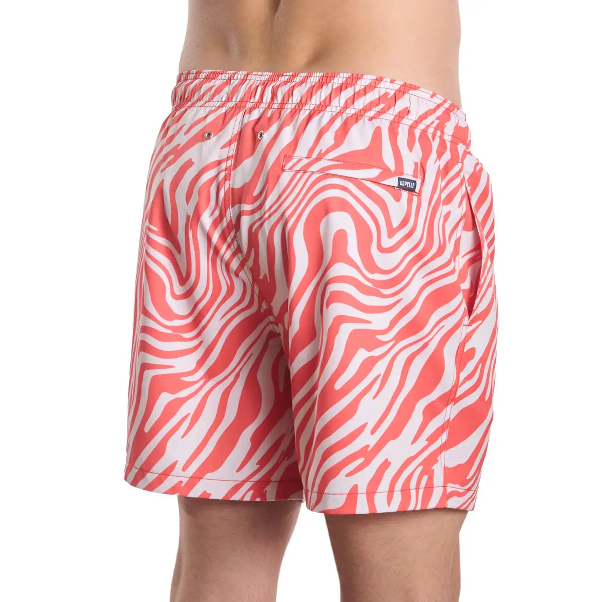 Tropical Swirl, Coral and Sand Hybrid Short, Compression Lined Swim and Resort Trunk