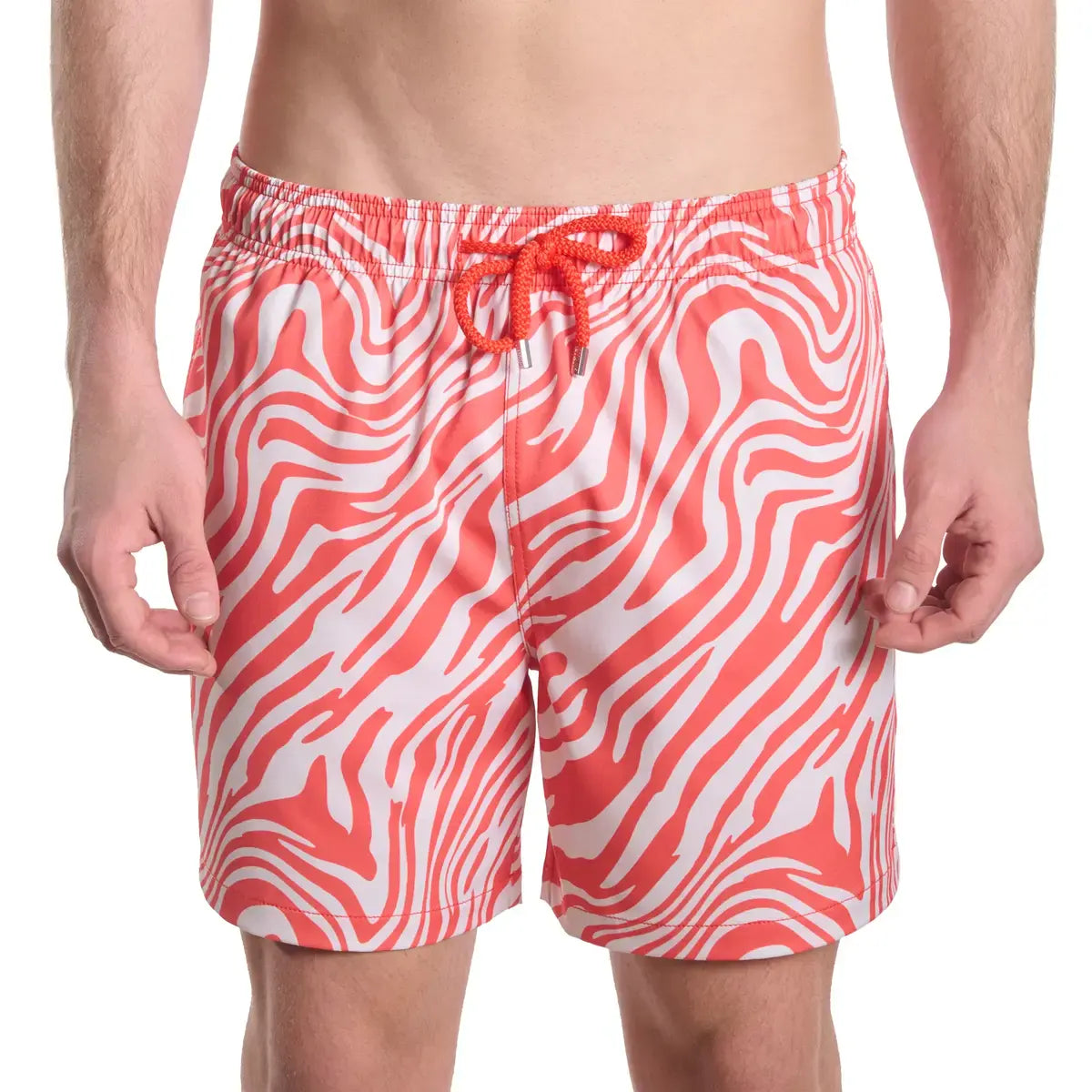 Tropical Swirl, Coral and Sand Hybrid Short, Compression Lined Swim and Resort Trunk