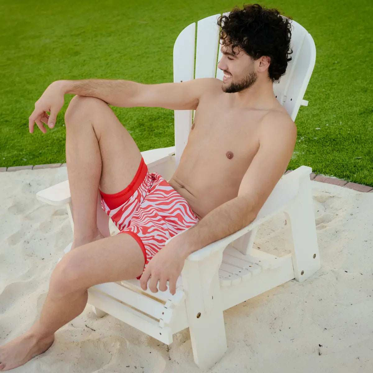 Tropical Swirl, Coral and Sand Hybrid Short, Compression Lined Swim and Resort Trunk