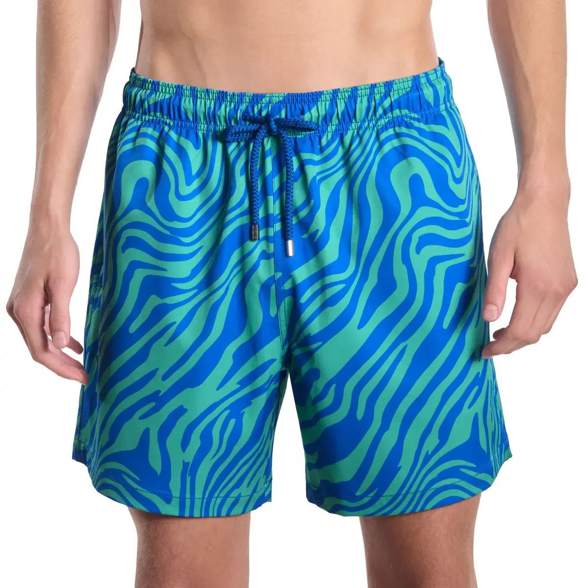 Tropical Swirl, Ocean and Palm Hybrid Short, Compression Lined Swim and Resort Trunk