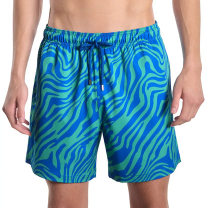 Tropical Swirl, Ocean and Palm Hybrid Short, Compression Lined Swim and Resort Trunk
