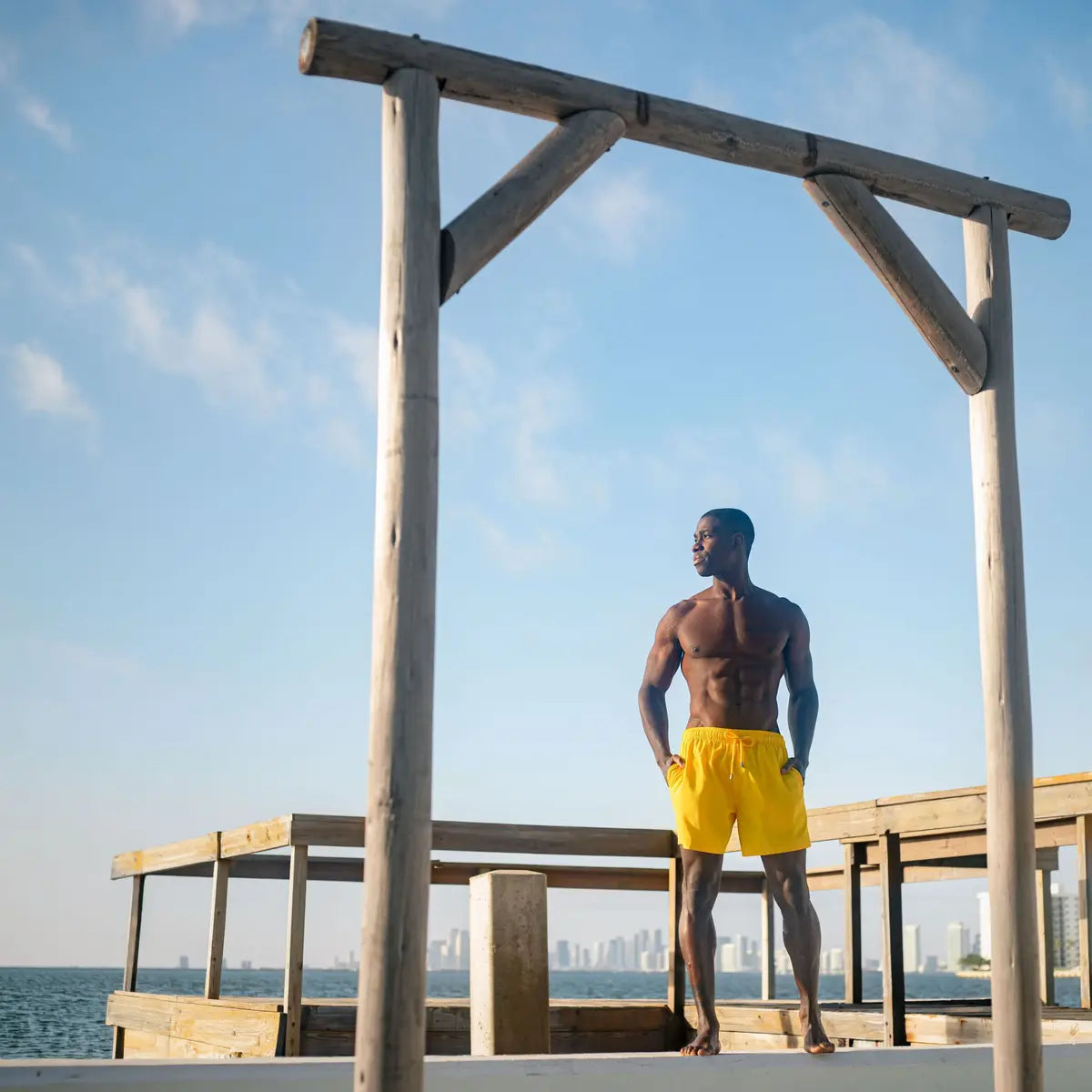True Yellow Hybrid Short, Compression Lined Swim and Resort Trunk