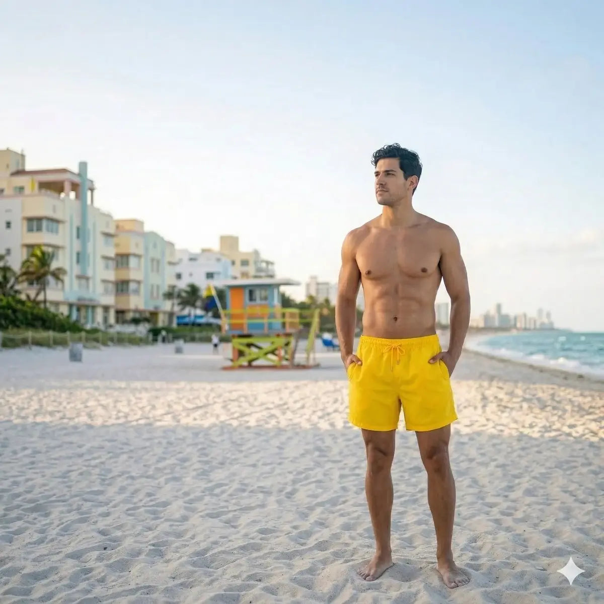 True Yellow Hybrid Short, Compression Lined Swim and Resort Trunk