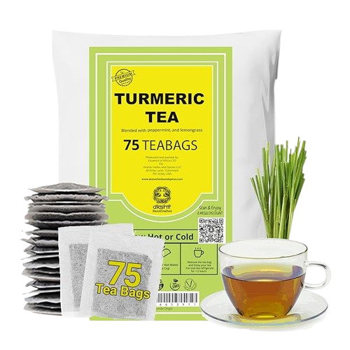 Turmeric Tea Bags – 75 Count | Peppermint, Lemongrass & Black Pepper