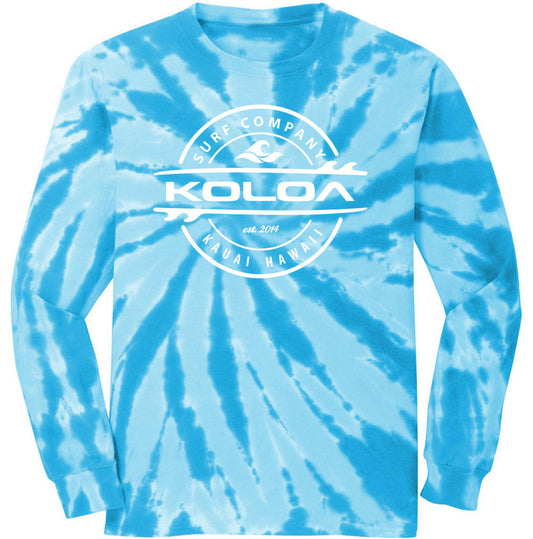 Koloa Surf Thruster Surfboards Logo Colorful Long Sleeve Tie-Dye T-Shirt