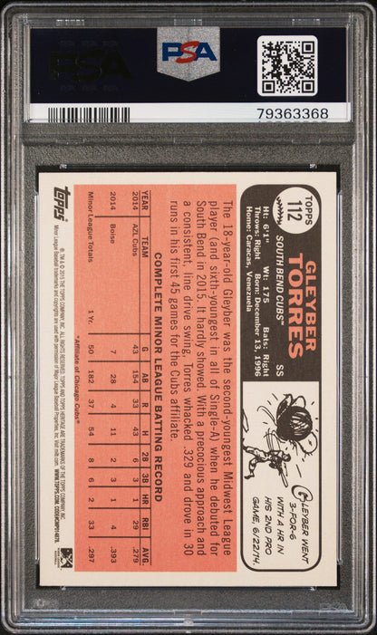 Graded 2015 Topps Heritage Gleyber Torres #112 Minor League Rookie RC Baseball Card PSA 10 Gem Mint