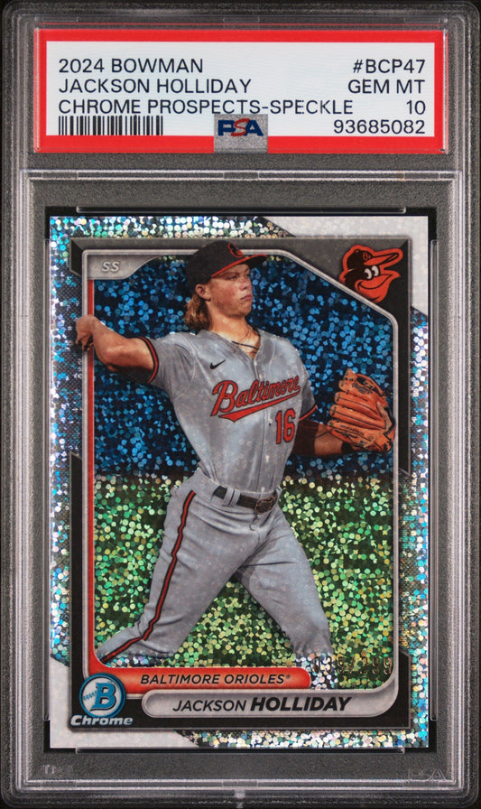 Graded 2024 Topps Bowman Jackson Holliday #BCP47 Chrome Prospects Speckle Rookie RC Baseball Card PSA 10 Gem Mint