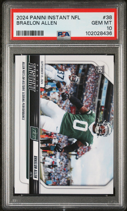 Graded 2024 Panini Instant NFL Braelon Allen #38 Rookie RC Football Card PSA 10 Gem Mint