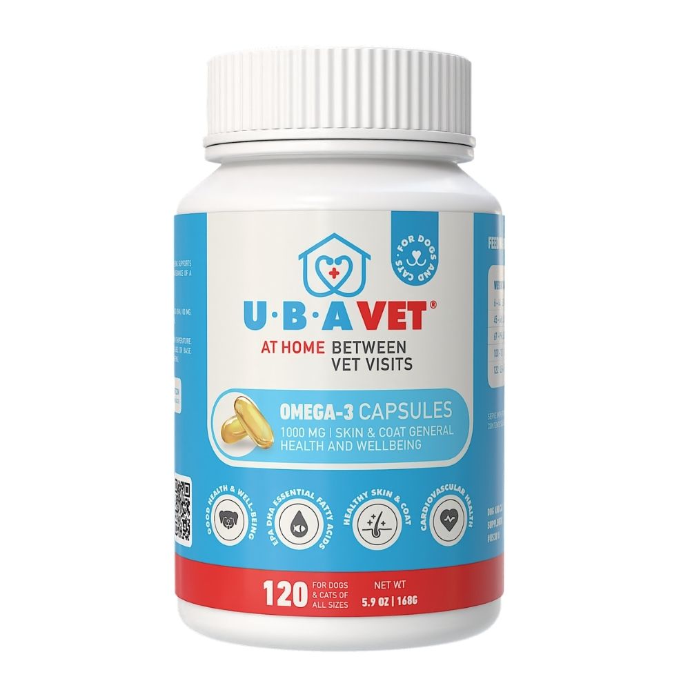 UBAVET Omega-3 Capsules 1000 mg – Skin, Coat & General Health Support for Dogs & Cats (120 ct)