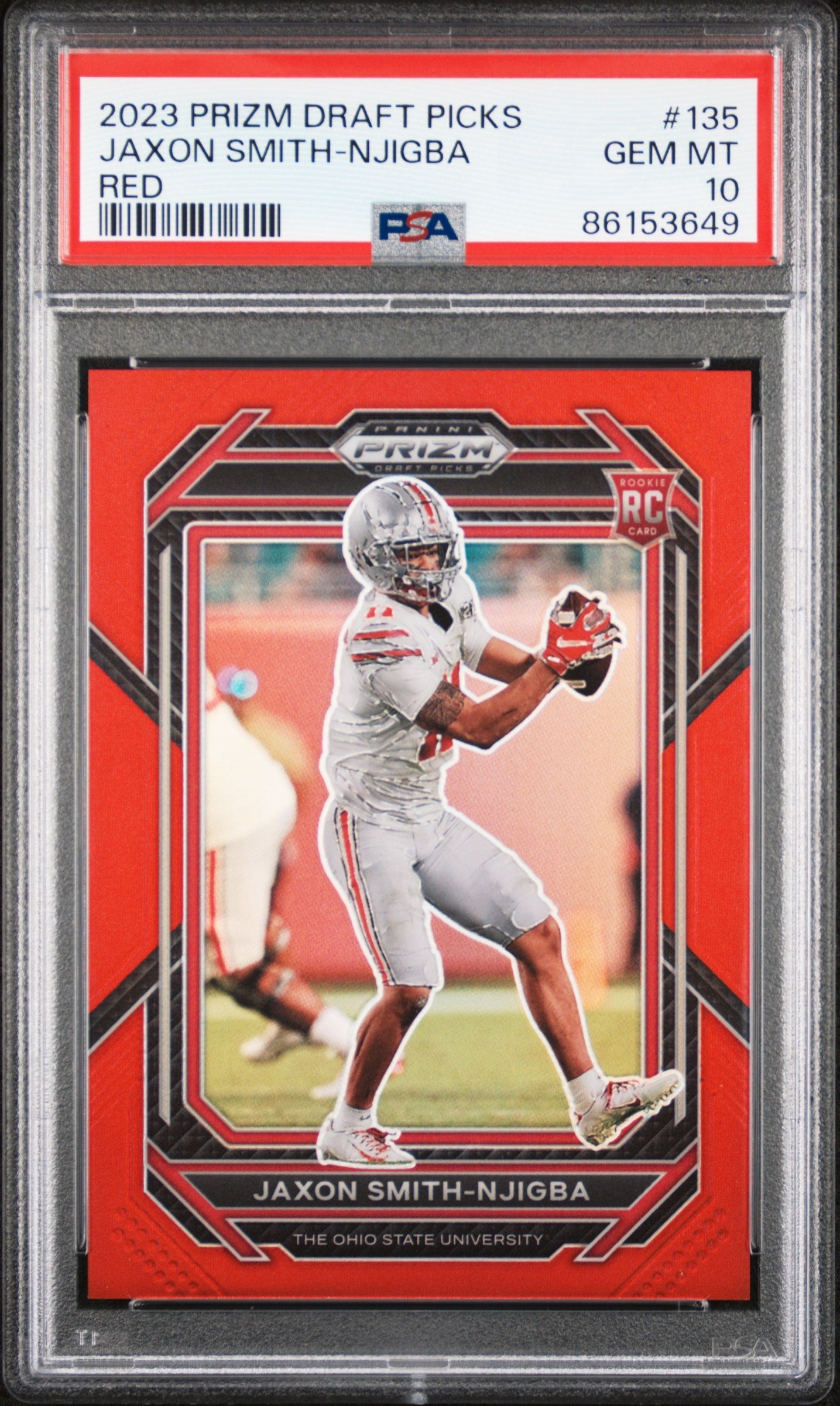Graded 2023 Panini Prizm Draft Picks Jaxon Smith-Njigba #135 Red Rookie RC Football Card PSA 10 Gem Mint