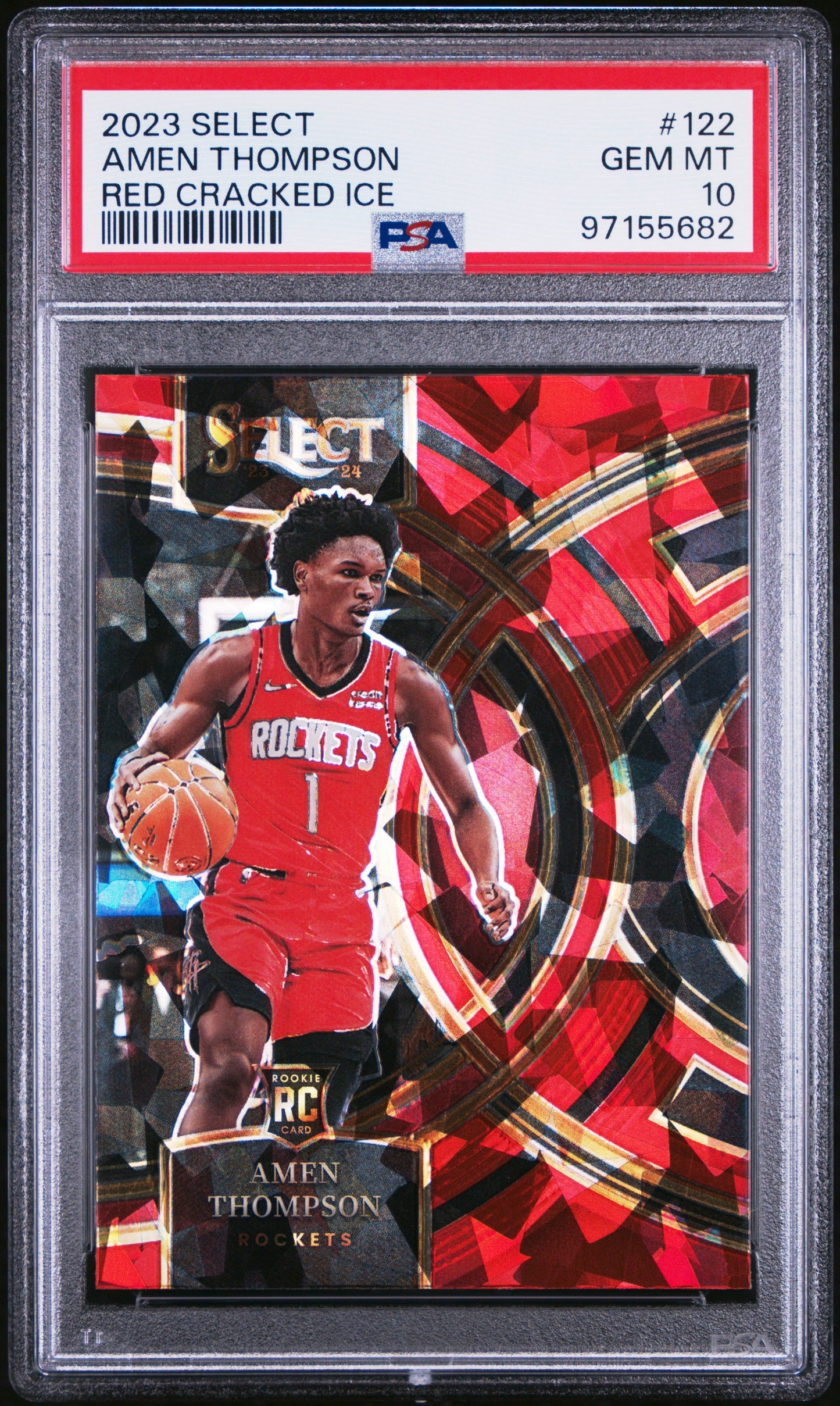 Graded 2023 Panini Select Amen Thompson #122 Red Cracked Ice Rookie RC Basketball Card PSA 10 Gem Mint