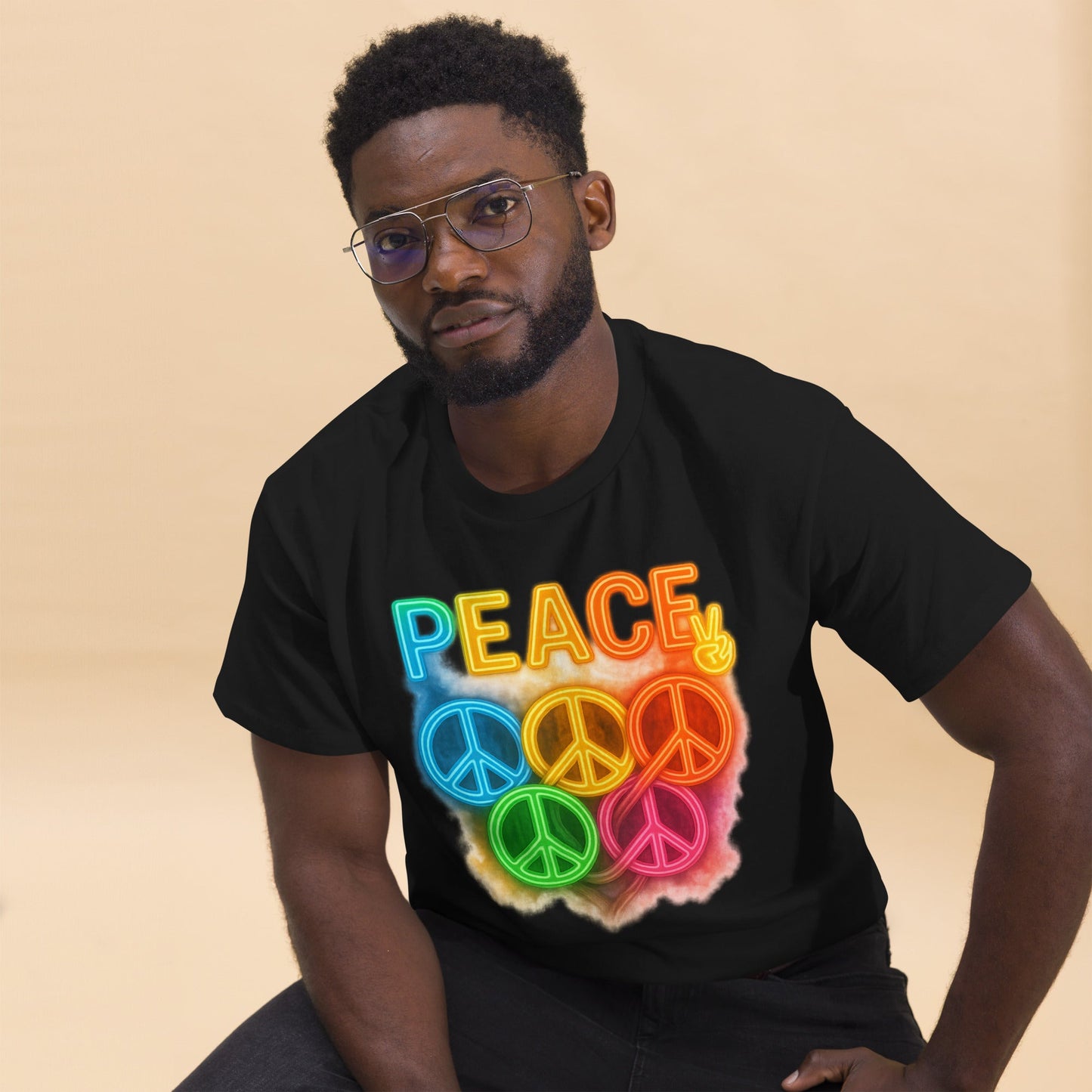 Neon Peace Sign Tee – Rainbow Glow Streetwear