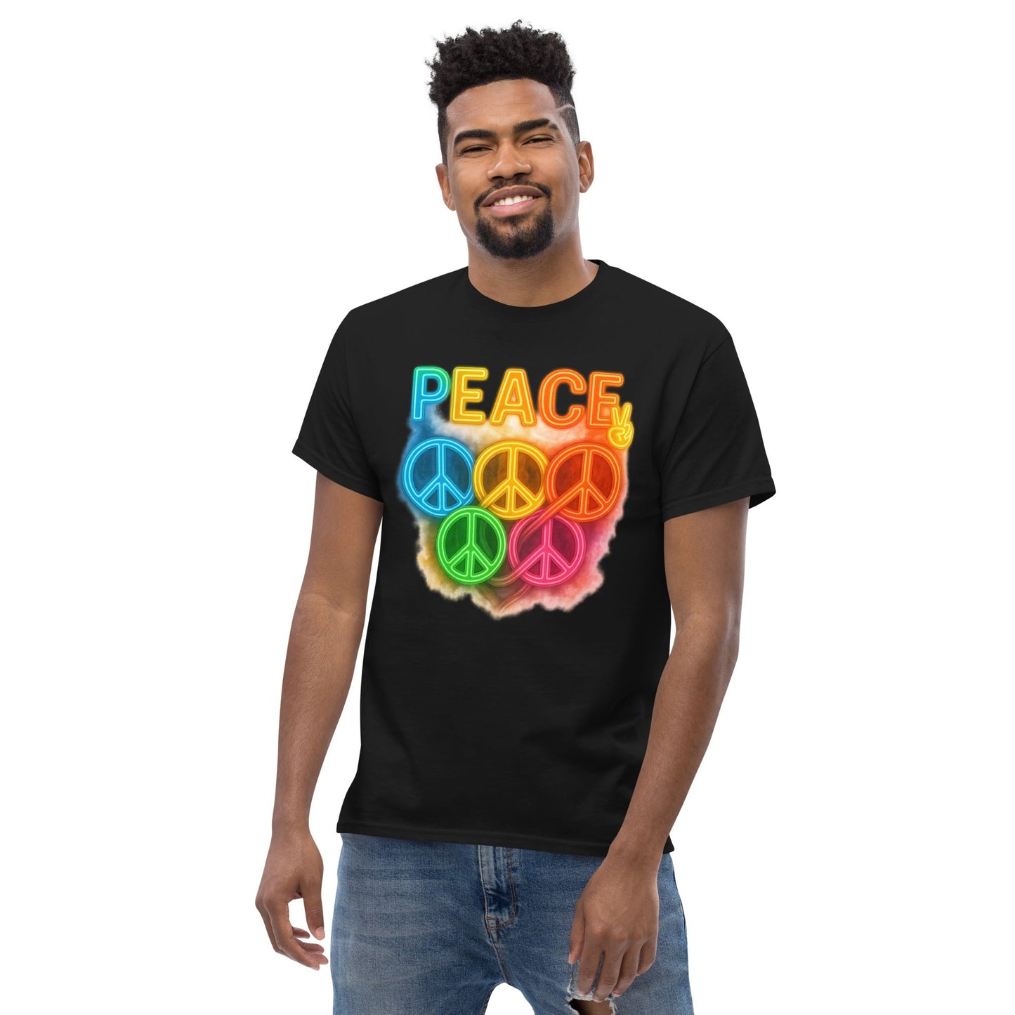 Neon Peace Sign Tee – Rainbow Glow Streetwear