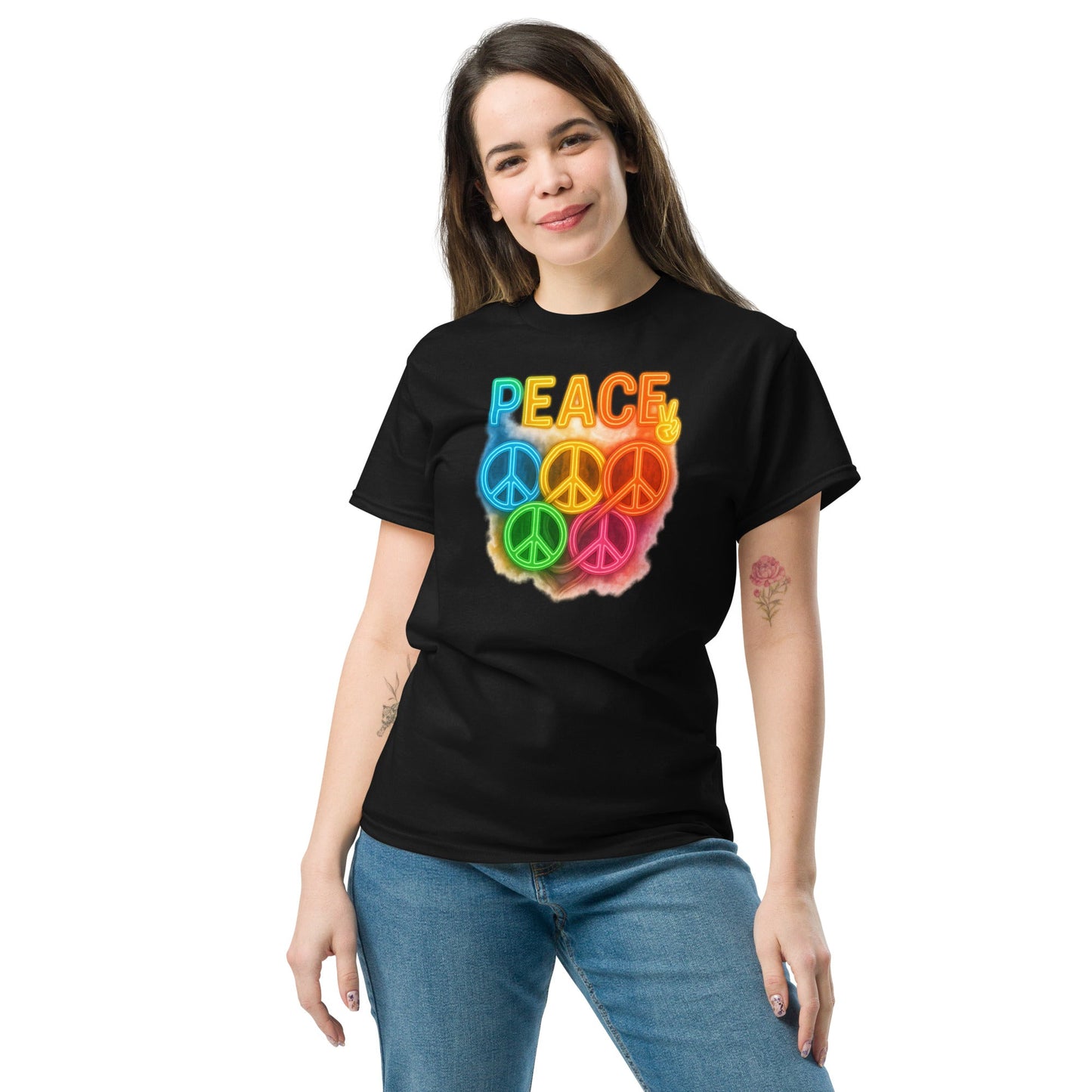 Neon Peace Sign Tee – Rainbow Glow Streetwear