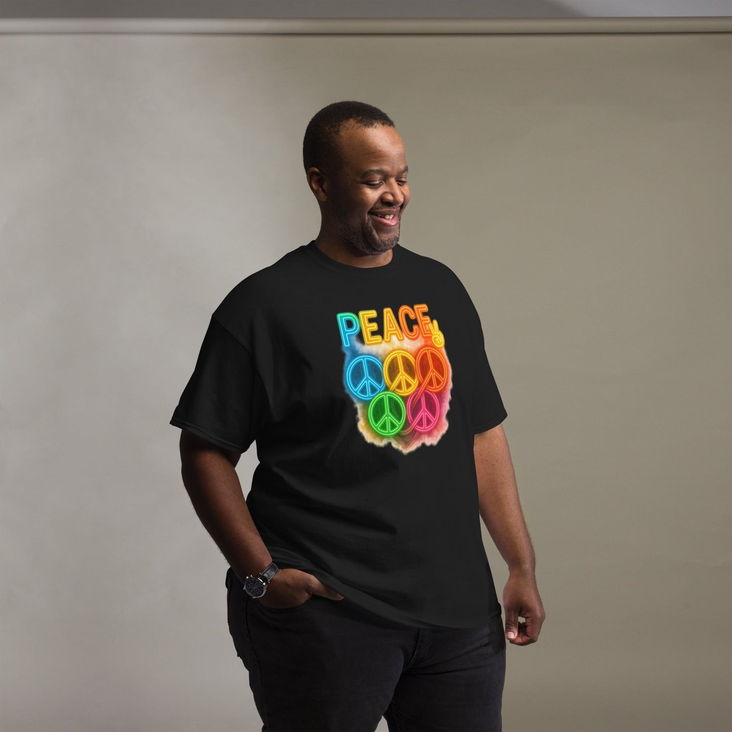 Neon Peace Sign Tee – Rainbow Glow Streetwear
