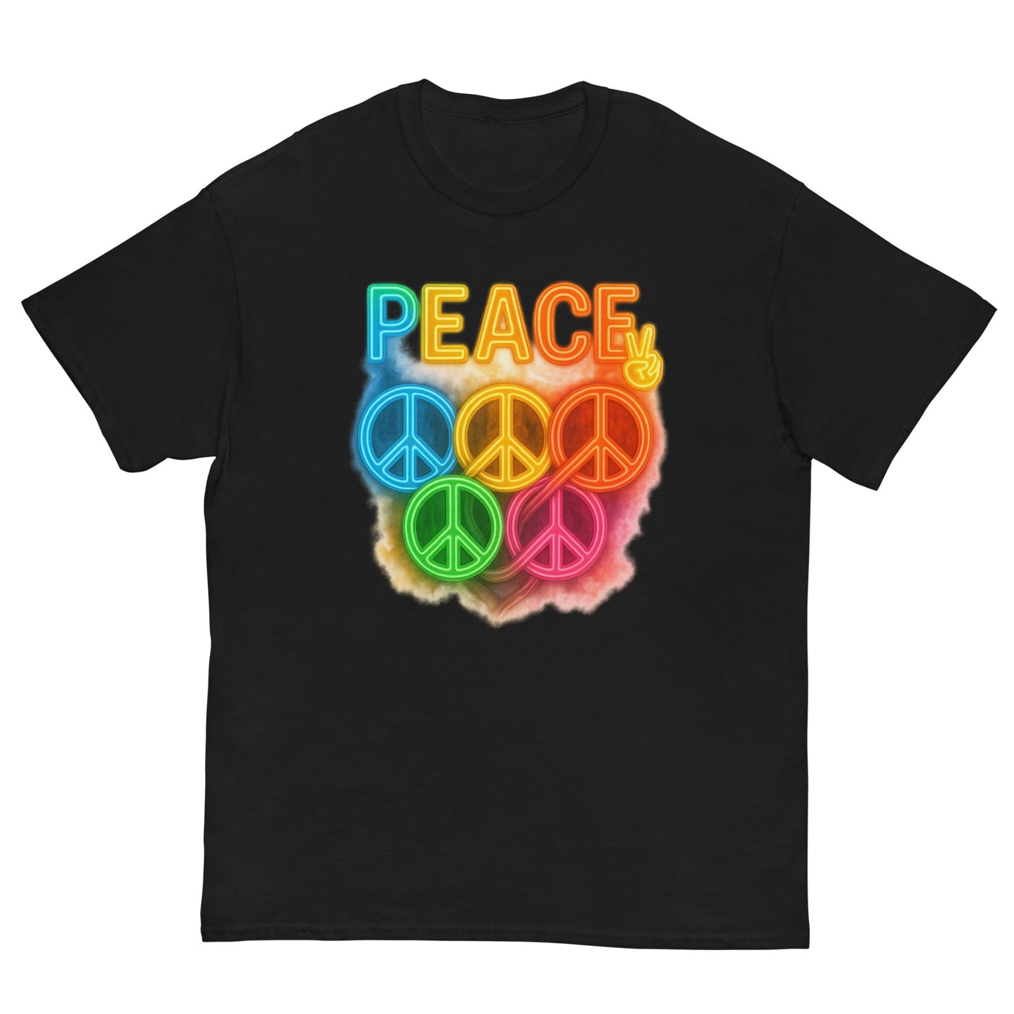 Neon Peace Sign Tee – Rainbow Glow Streetwear