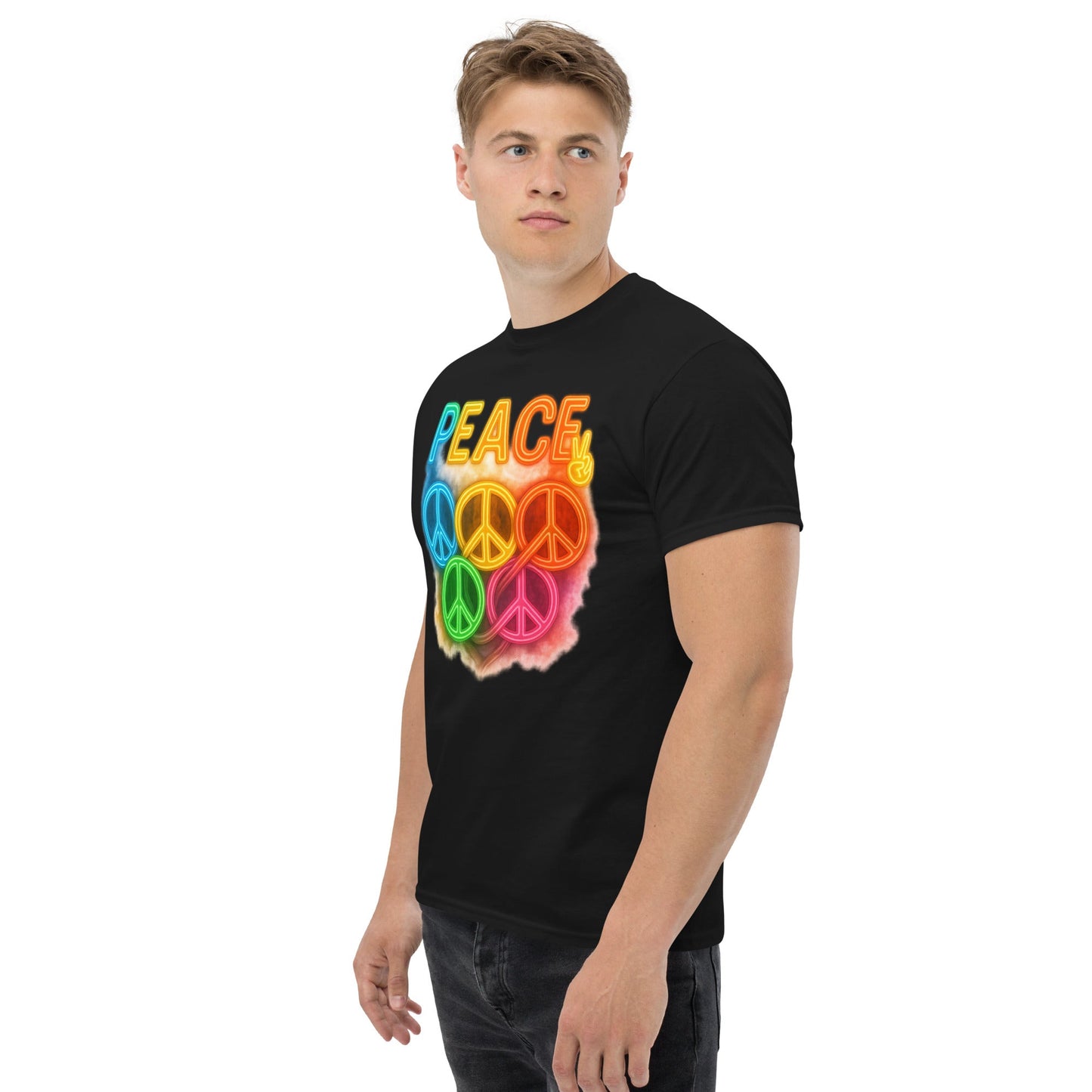 Neon Peace Sign Tee – Rainbow Glow Streetwear