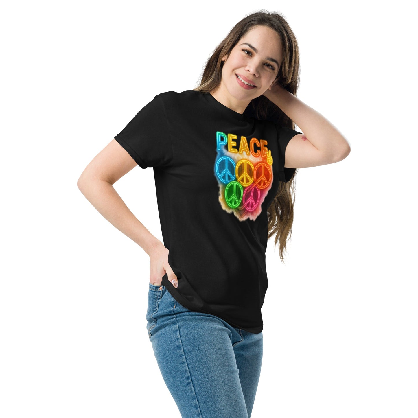 Neon Peace Sign Tee – Rainbow Glow Streetwear