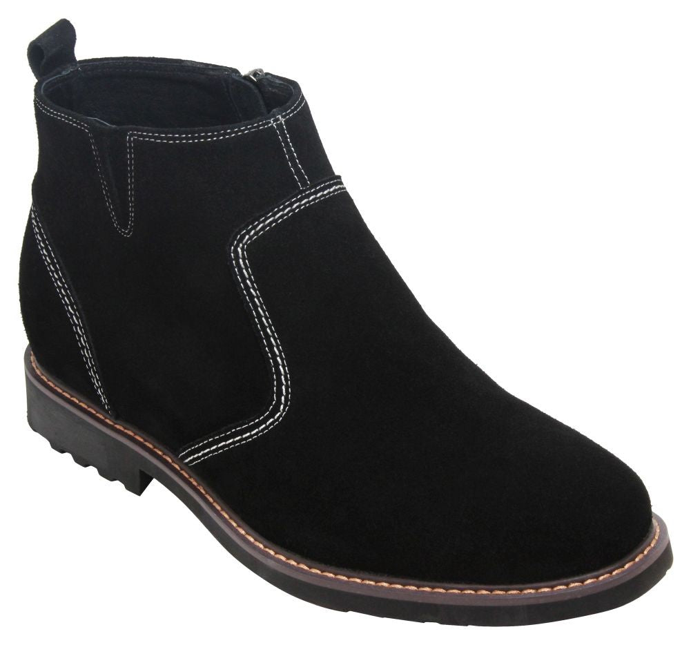 CALTO - Y41082 - 3.2 Inches Taller (Nubuck Black) - Zipper Boots - Triathlete Store