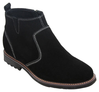 CALTO - Y41082 - 3.2 Inches Taller (Nubuck Black) - Zipper Boots - Triathlete Store