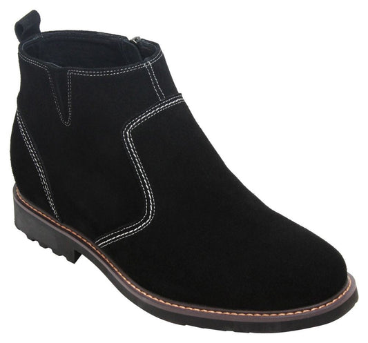 CALTO - Y41082 - 3.2 Inches Taller (Nubuck Black) - Zipper Boots - Triathlete Store