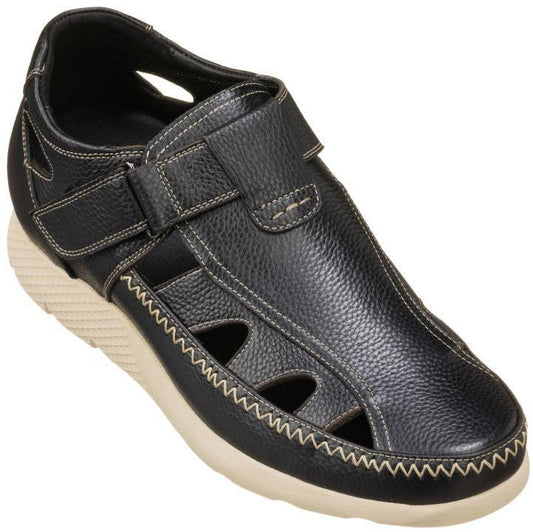 CALTO - K2132 - 2.8 Inches Taller (Black) - Fisherman Sandal Lightweight