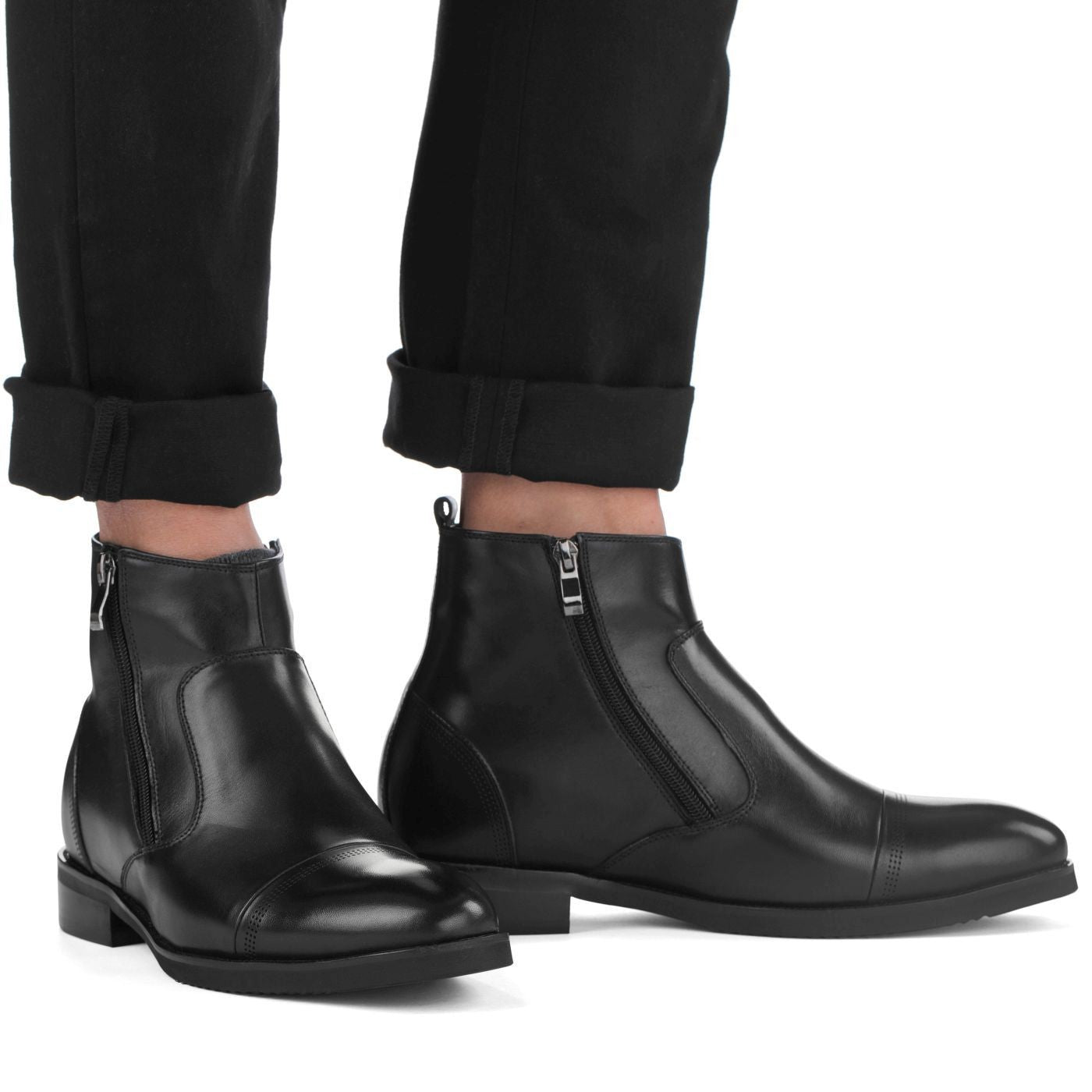 CALTO - S28001 - 3.2 Inches Taller (Black) - Lightweight - Zipper Boots - Triathlete Store