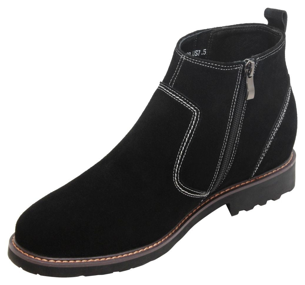CALTO - Y41082 - 3.2 Inches Taller (Nubuck Black) - Zipper Boots - Triathlete Store