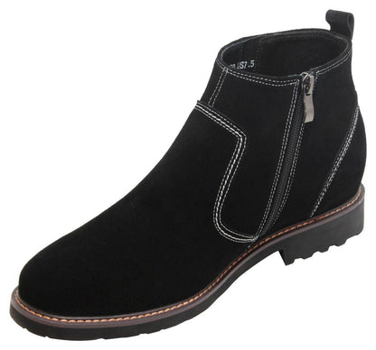 CALTO - Y41082 - 3.2 Inches Taller (Nubuck Black) - Zipper Boots - Triathlete Store