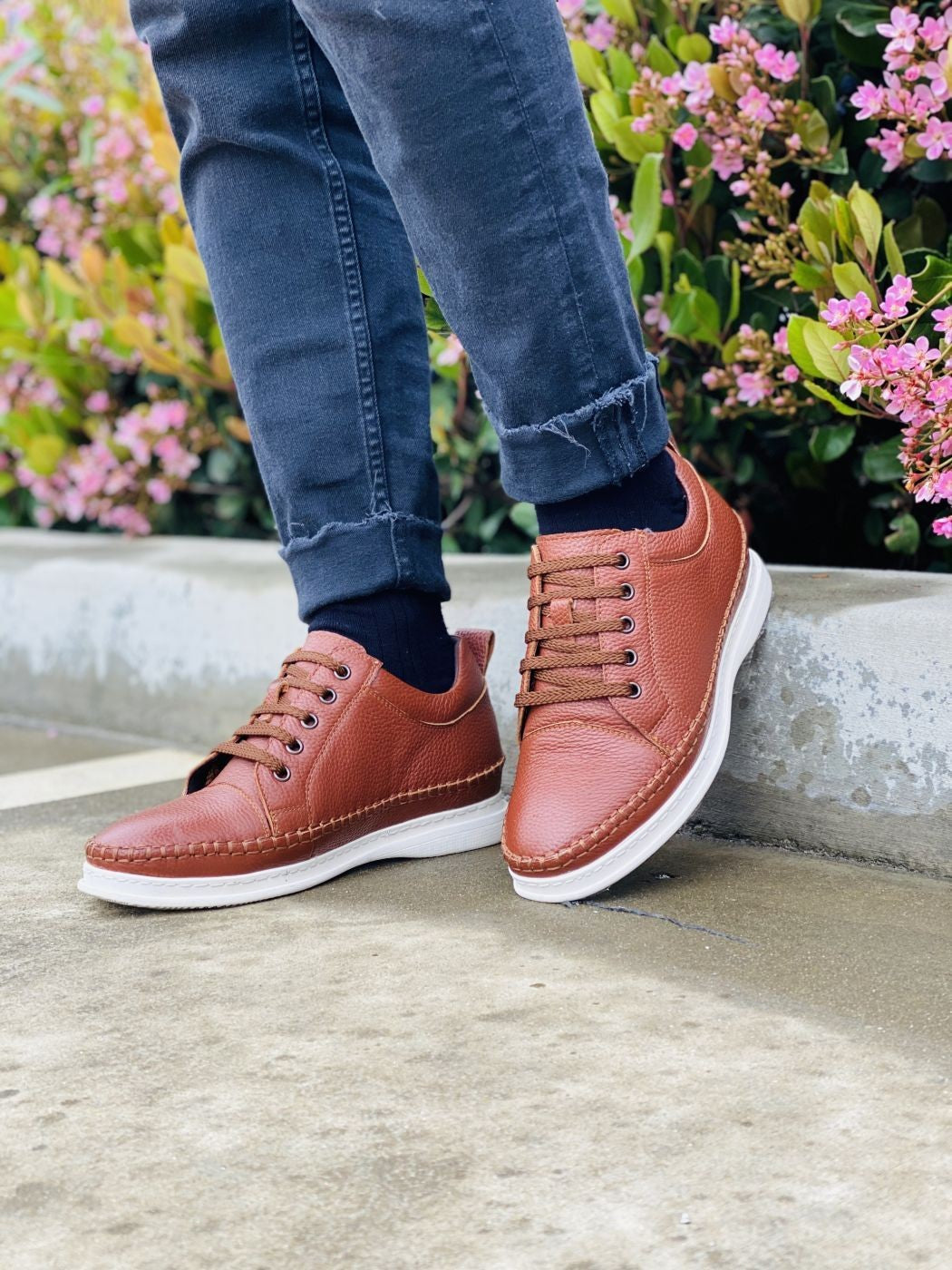 CALTO Casual 3 Inch Leather Elevator Sneakers - Brown - S4313 - Triathlete Store