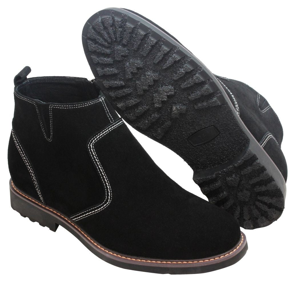 CALTO - Y41082 - 3.2 Inches Taller (Nubuck Black) - Zipper Boots - Triathlete Store