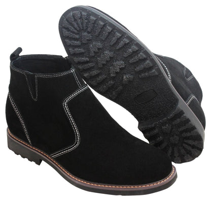 CALTO - Y41082 - 3.2 Inches Taller (Nubuck Black) - Zipper Boots - Triathlete Store
