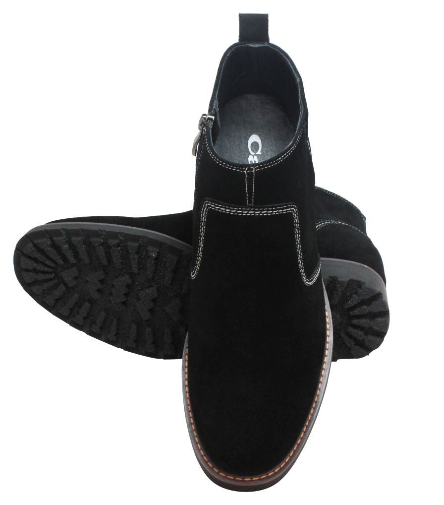 CALTO - Y41082 - 3.2 Inches Taller (Nubuck Black) - Zipper Boots - Triathlete Store