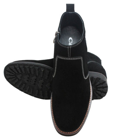 CALTO - Y41082 - 3.2 Inches Taller (Nubuck Black) - Zipper Boots - Triathlete Store