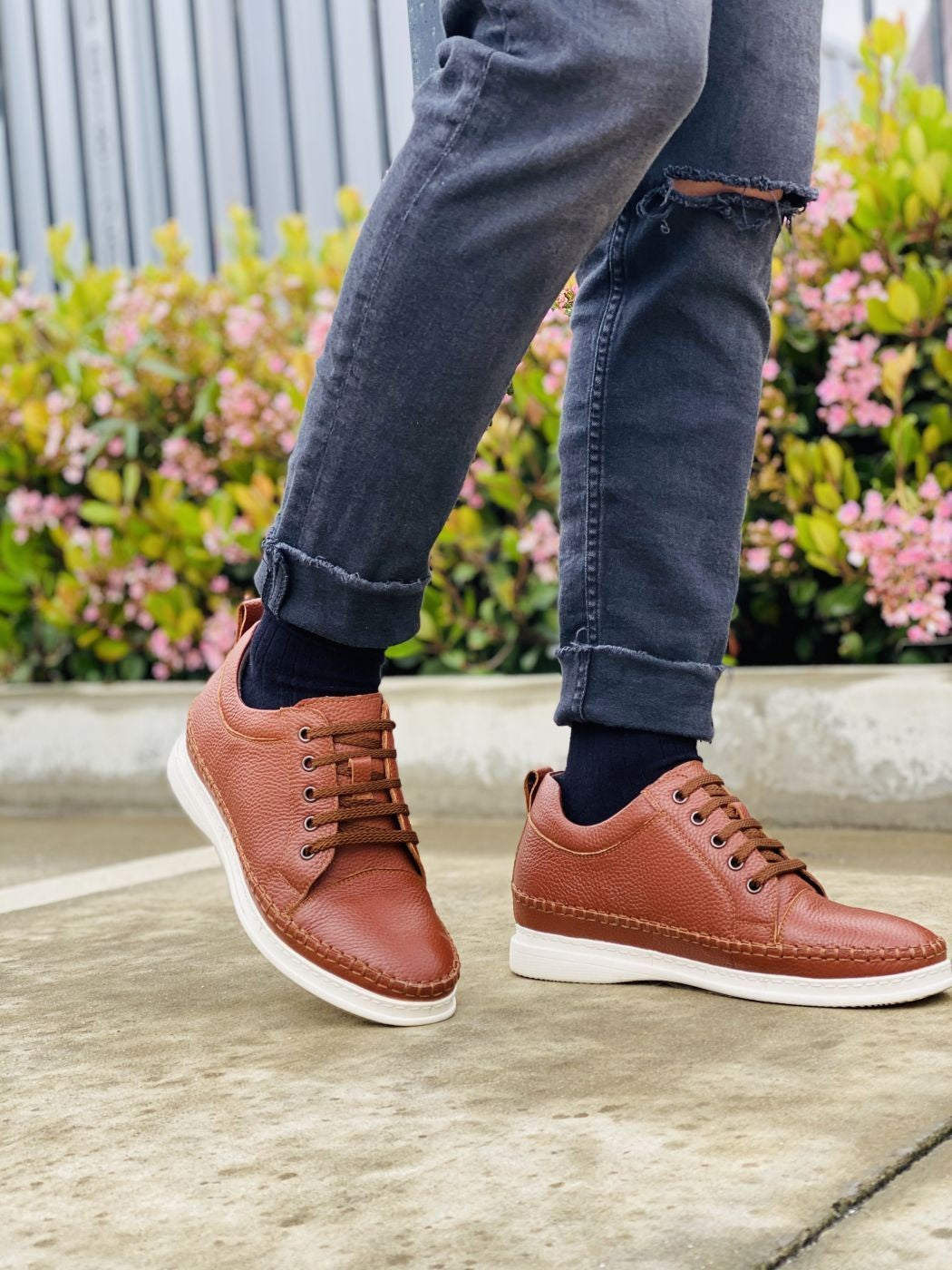 CALTO Casual 3 Inch Leather Elevator Sneakers - Brown - S4313 - Triathlete Store